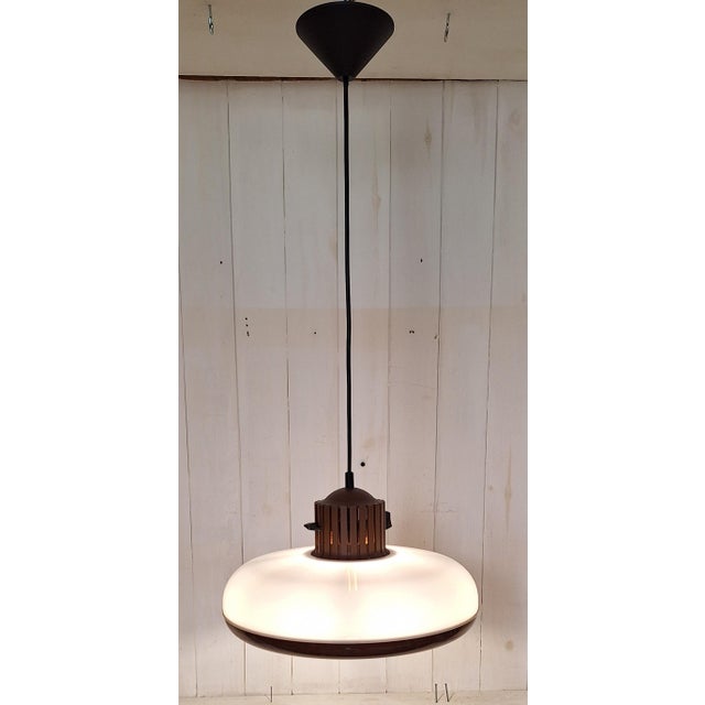 Plastic Vintage Ceiling Lamp with Brown and White Plastic Shade, 1970s For Sale - Image 7 of 7