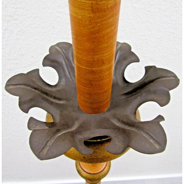 Brown Vintage Parcel-Gilt Wood Candlestick Floor Lamp With Acanthus Leaf Accent Italy For Sale - Image 8 of 16