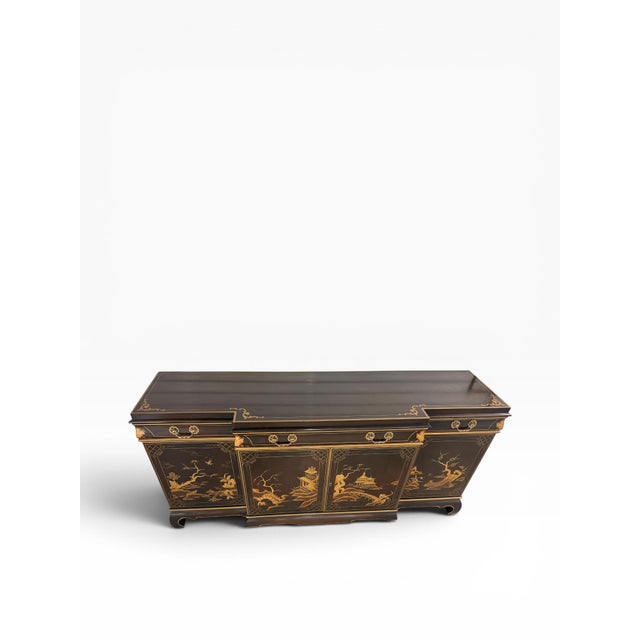 1984 Karges Furniture Hand-Painted Chinoiserie Lacquer Credenza With Asian Chow Legs For Sale In Miami - Image 6 of 15