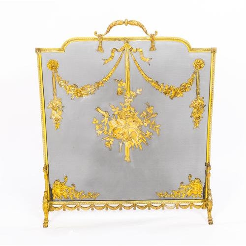 Antique French Floral and Musical Trophy Gilt Bronze Fire Screen, 1800s For Sale - Image 5 of 13