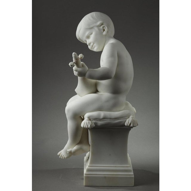 Louis Ernest Barrias, Little Musician, 1880, Carrara Marble For Sale - Image 9 of 18