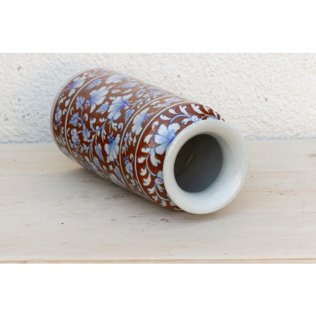 Ceramic Blue Bloom Jaipur Cylinder Vase For Sale - Image 7 of 9