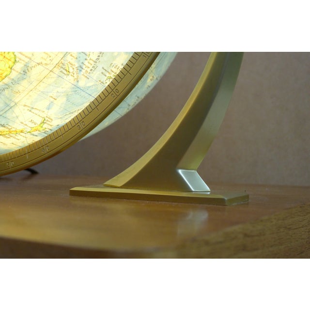 Wood Illuminated Glass Globe with Semi-Gimbal Suspension & Large Atlas in Drawer from Columbus Oestergaard, 1960s For Sale - Image 7 of 18
