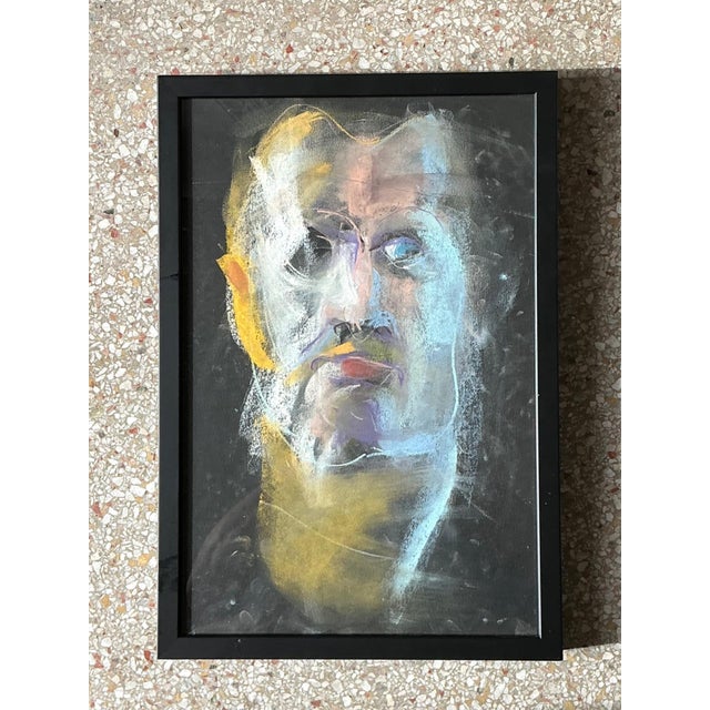 Late 20th Century Vintage Abstract Portrait Oil Pastel Painting For Sale - Image 5 of 14