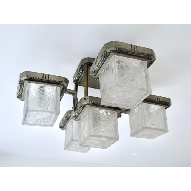 Ceiling Lamp with Cubist Glass Shades, 1930s For Sale - Image 6 of 8