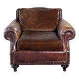 Ralph Lauren Leather and Paisley Velvet Club Chair For Sale