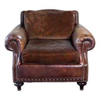 Ralph Lauren Leather and Paisley Velvet Club Chair For Sale