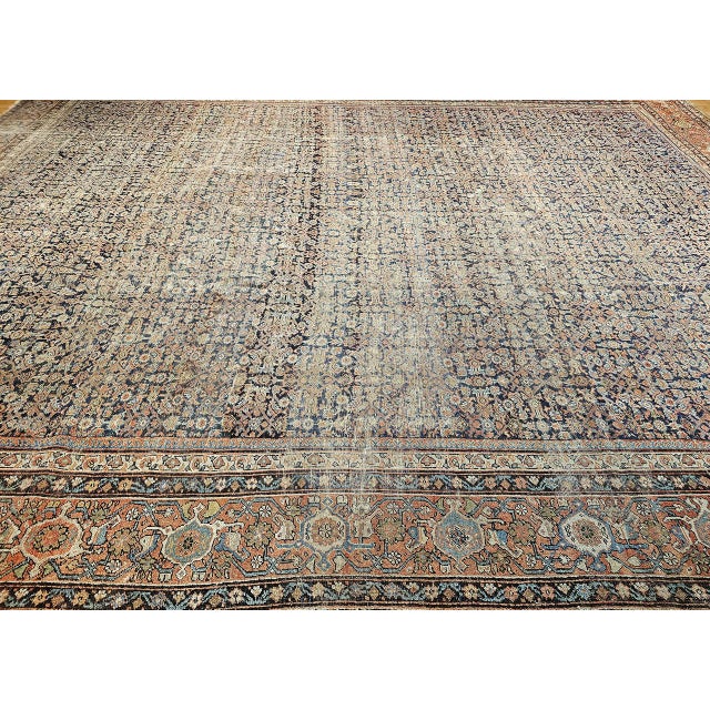 19th Century Oversized Persian Farahan, Hand-Knotted Wool, Allover Herati Geometric Pattern, Navy & Red, 14x18 For Sale In Chicago - Image 6 of 18