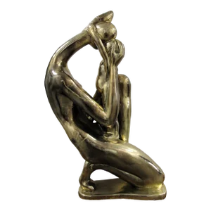 1973 Manuel Carbonell Austin Productions Mother and Child First Kiss Gold Sculpture