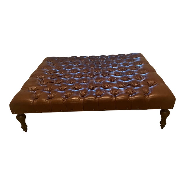 Leather Brown Ottoman Coffee Table For Sale