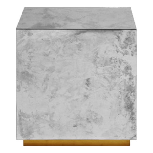 Matthew Izzo Home Cubo Antique Mirror With Gold Leaf Cocktail Cube Side Table For Sale