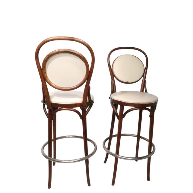 Pr. Bar Height Bentwood Stools by L & B Products Corp. After Thonet C 1981 For Sale - Image 10 of 14