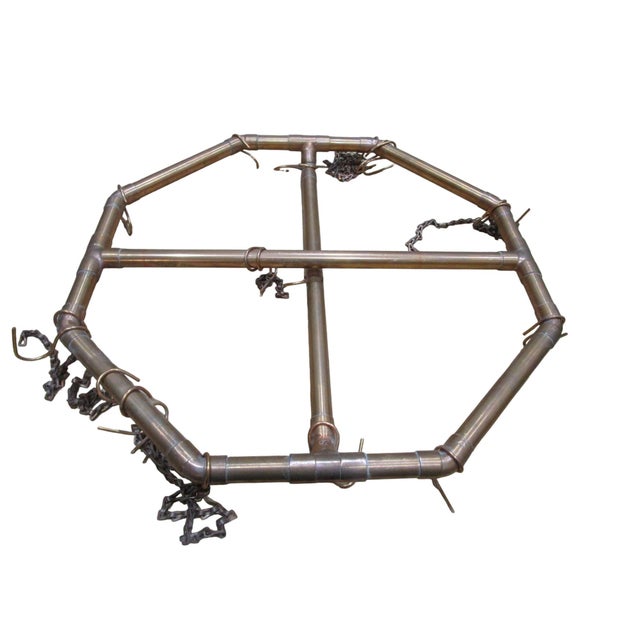 Mid-Century Modern Vintage 1970s Handcrafted Copper Pipe Octagon Pot Rack With Chains & Hooks For Sale - Image 3 of 12