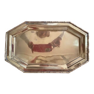 Octagonal Brass Bar Tray With Faux Bamboo Edge For Sale