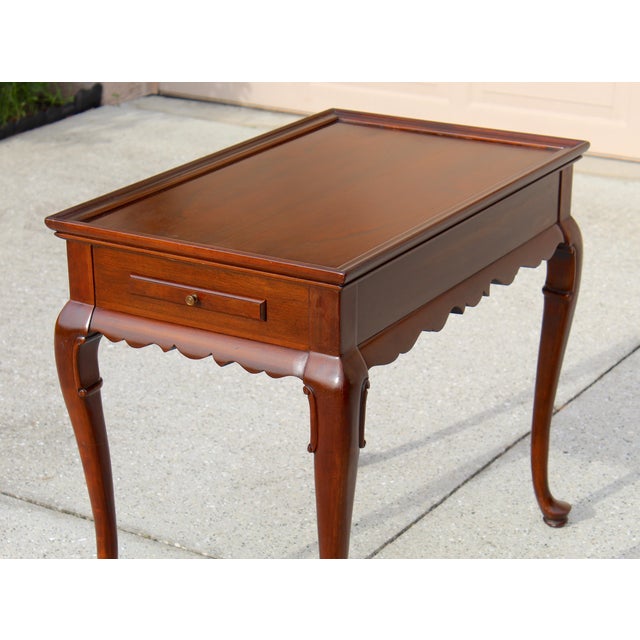 1970s Ethan Allen Queen Anne Cherry Side Table With Pull-Out Trays - 1970s Vintage For Sale - Image 5 of 14