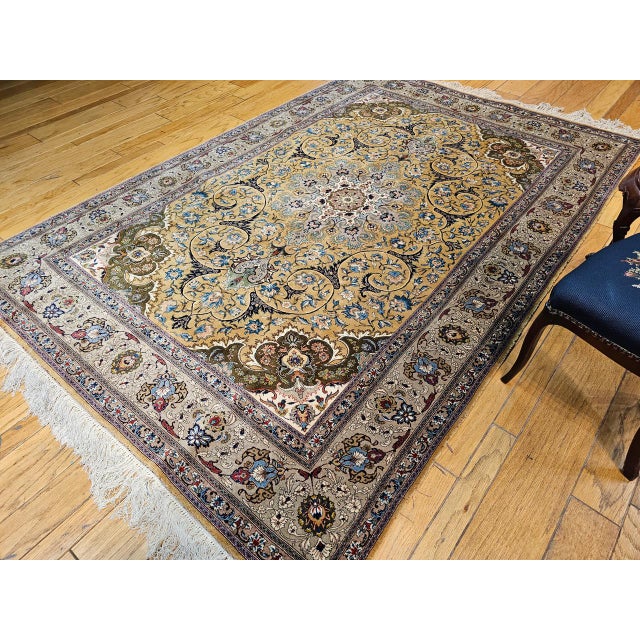 Textile Vintage Persian Tabriz Rug, Hand-Knotted Wool, Floral Pattern, Moss Green & Caramel, 7x10 For Sale - Image 7 of 18