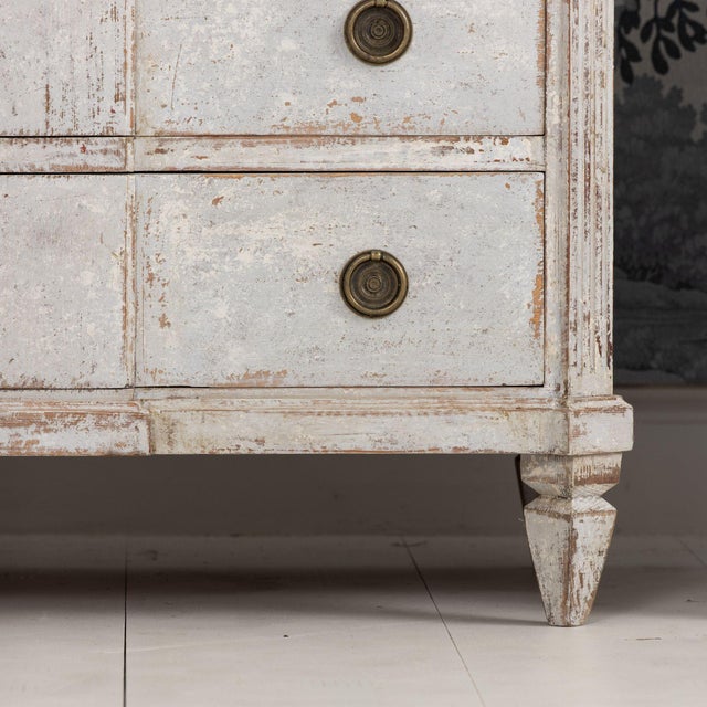 Pair of 19th C. Swedish Gustavian Breakfront Commodes in Original Soft Gray Paint For Sale - Image 13 of 14
