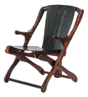 Mid Century Rosewood & Black Leather Folding Lounge Chair by Don Shoemaker