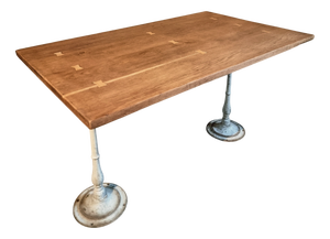 Vintage French Table with Oak Top & Cast Iron Legs