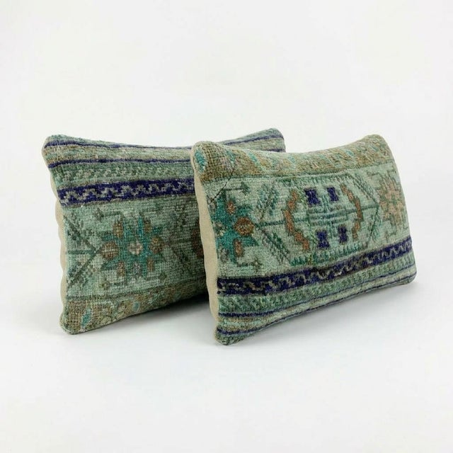 Mid-Century Modern Bohemian Kilim Lumbar Pillow Cover 11'' X 20'' - Set of Two For Sale - Image 3 of 4