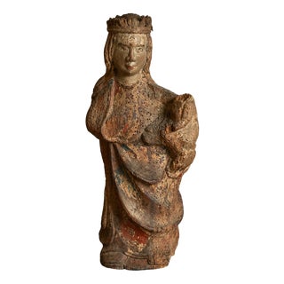 15th Century Catalan Gothic Virgin and Child Sculpture in Polychromed Wood, 1800s For Sale