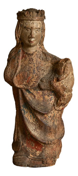 15th Century Catalan Gothic Virgin and Child Sculpture in Polychromed Wood, 1800s