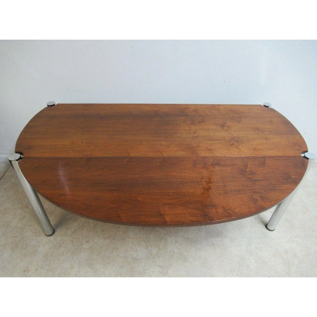 Mid-Century Chrome & Walnut Milo Baughman Style Drop Leaf Floating Table For Sale In Philadelphia - Image 6 of 11