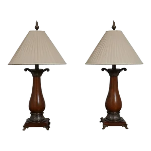 Pair of 1990s Neoclassical Style Wood Urn Table Lamps
