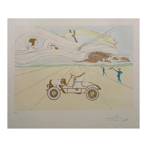 Salvador Dalí, Surrealist Etching Engraving Pochoir l'Automobile Da Vinci Hommage