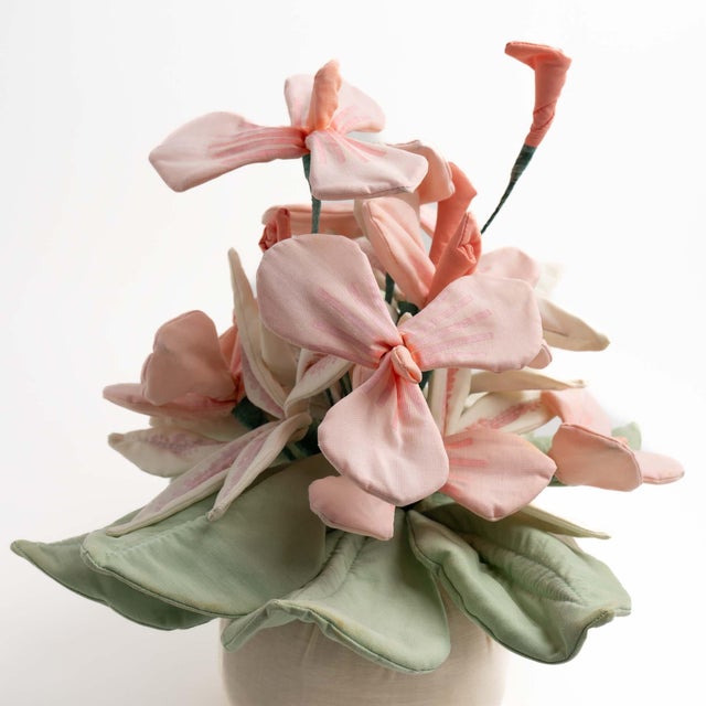 Vintage Handmade Fabric Flower Bouquet Arrangement For Sale - Image 4 of 13