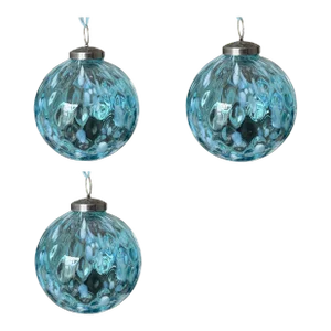 Vintage Oversized Aqua and White Glass Christmas Ornaments - Set of 3