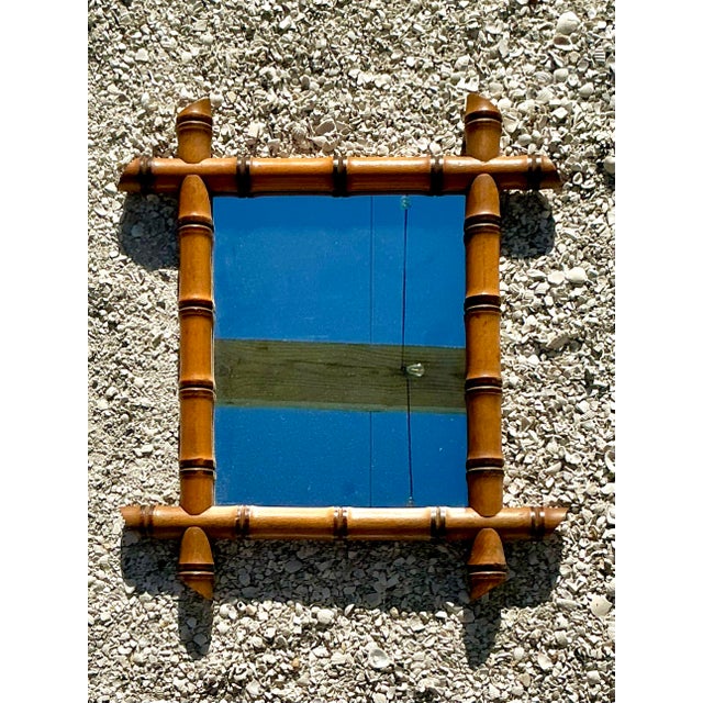 Wood Vintage Boho Carved Bamboo Mirror For Sale - Image 7 of 12