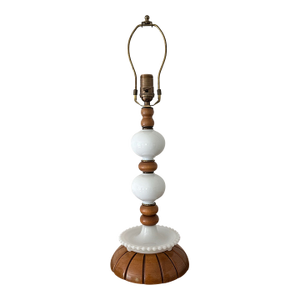 Vintage Wood and Milkglass Hobnail Table Lamp