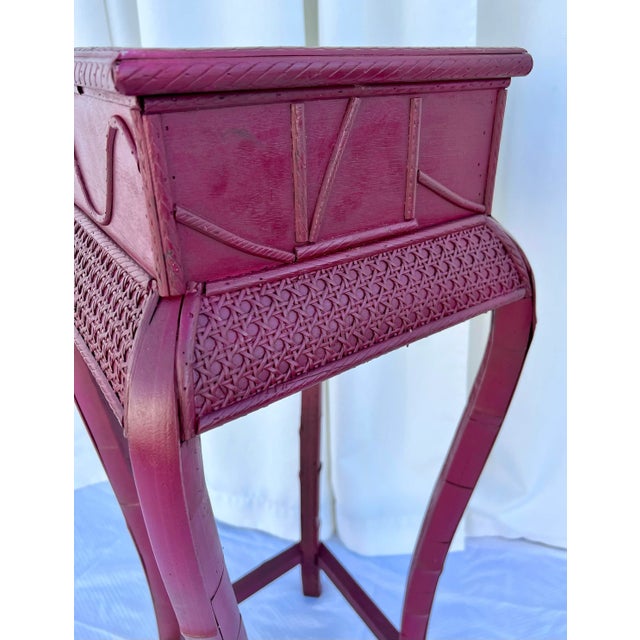 Vintage Red Split Bamboo and Rattan Caning Plant Stand Newly Painted Ruby Red For Sale In Mobile - Image 6 of 12