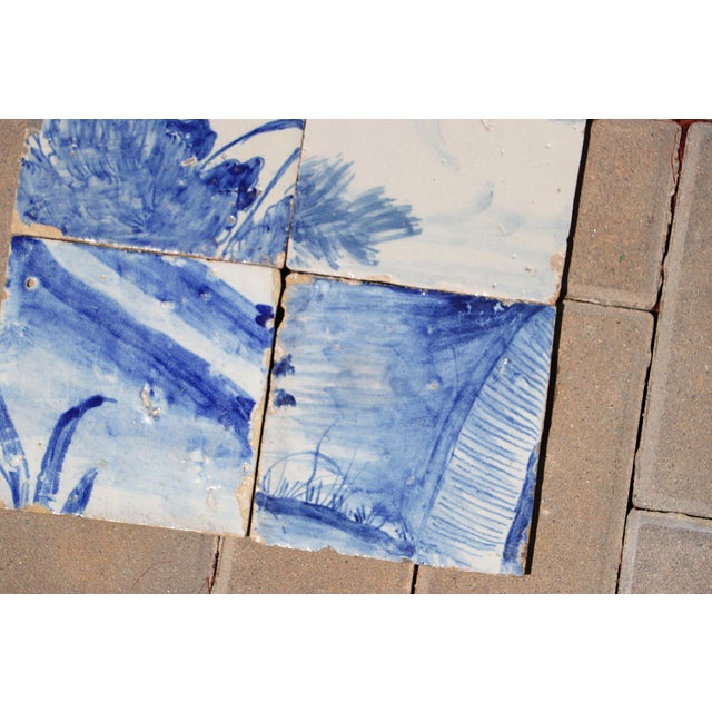 18th Century Antique Set of Six Baroque Portuguese Tiles 18th Century Blue & White Landscape Scene For Sale - Image 5 of 8