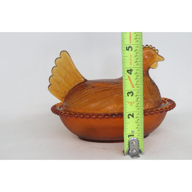 Indiana Glass Amber Hen on Nest Covered Candy Dish With Beaded Rim 4921b For Sale - Image 12 of 15