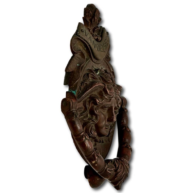 Large Size - Outstanding Authentic Antique Victorian Solid Bronze Medusa - Gorgon Door Knocker Circa Late 19th Century For Sale - Image 12 of 17