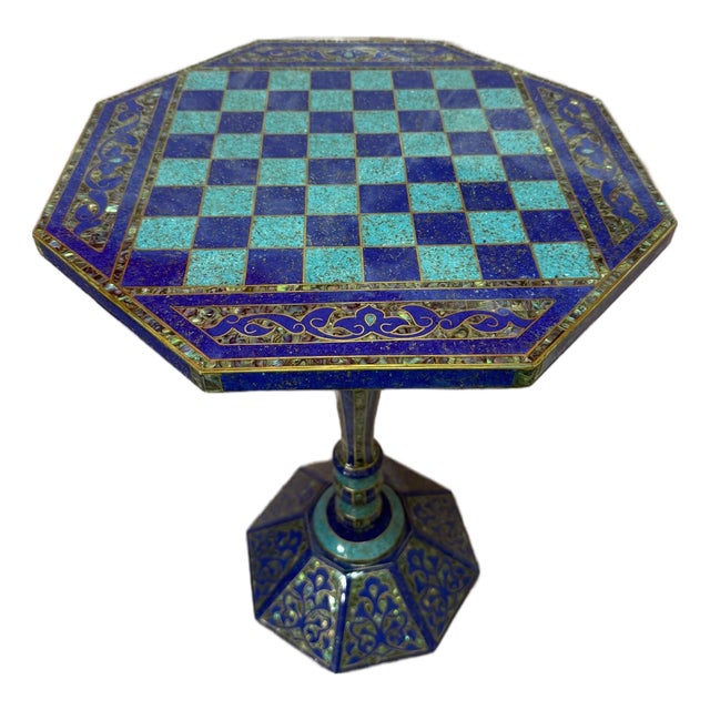 Luxury Handmade Wooden Chess Table With Mother of Pearl Inlay For Sale