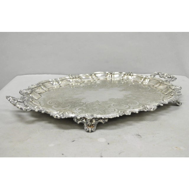 Metal Antique Gorham English Victorian Silver Plated Scalloped Serving Platter Tray For Sale - Image 7 of 18