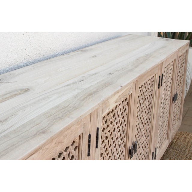 1990s 105" Six-Door Grand Floral Jali Sunbleached Sideboard For Sale - Image 5 of 10