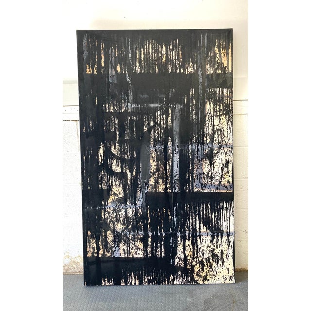 Wood Vintage Mid Century Large Original Abstract Brutalist Modern Painting For Sale - Image 7 of 9