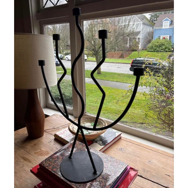 Sculptural Black Metal Five-Arm Candelabra For Sale - Image 4 of 10