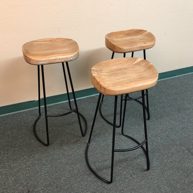 Restoration Hardware Oak Tractor Seat Bar Stools Set of 3 Chairish