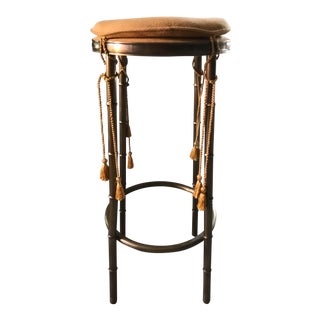 Regency Faux Bamboo Brass Barstool With Tassels For Sale