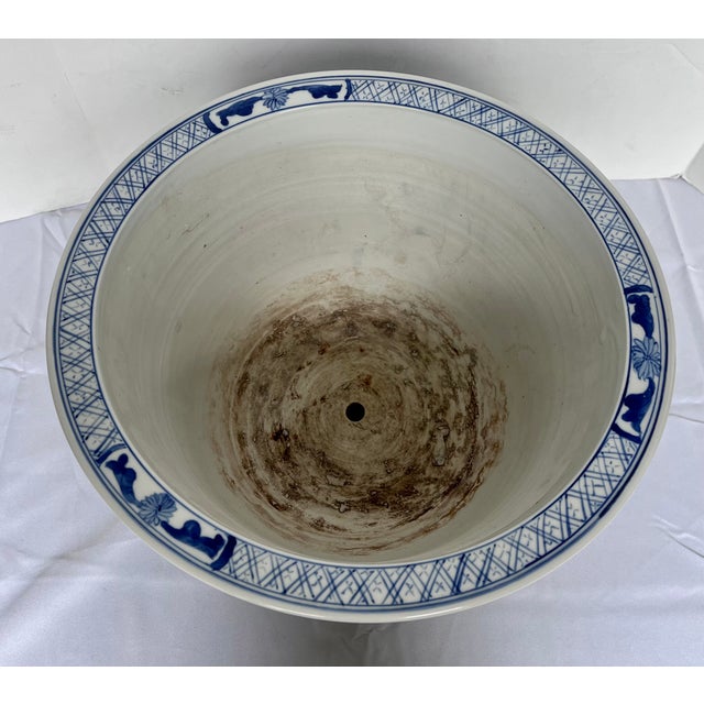 Late 1800s Blue/White Prunus Blossom Chinese Jardiniere With Underplate For Sale - Image 9 of 15