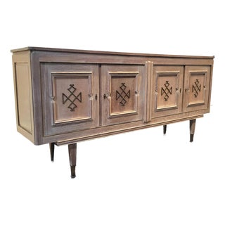 French Four Door Cerused Oak and Brass Sideboard Circa 1940s For Sale
