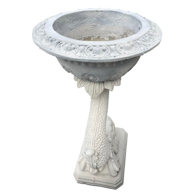 Vintage Neoclassical Cast Stone Fish Pedestal Fountain Planter For Sale In West Palm - Image 6 of 12