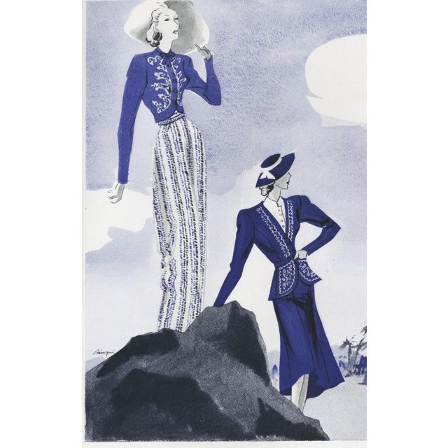 This is an original 1938 fashion print for Nina Ricci beachwear designs that appeared in a French magazine of the time. It...