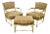Mid 20th Century Vintage French Country Cream Distress Painted Lounge Arm Chairs & Ottoman - 3 Pieces For Sale
