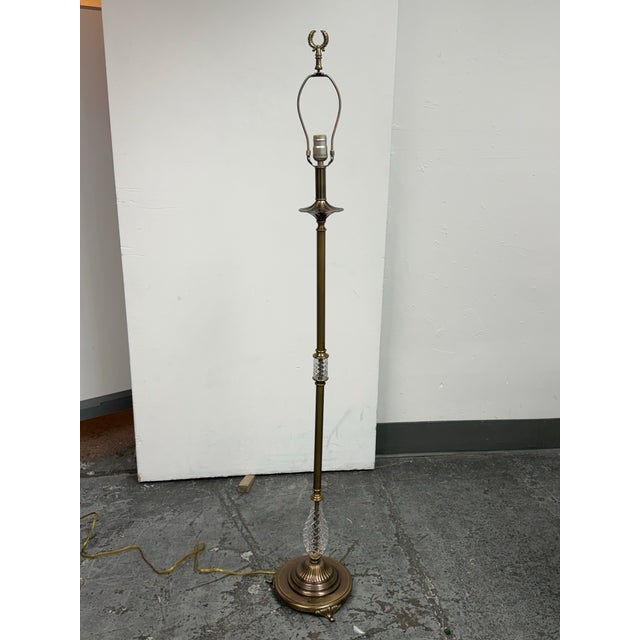 Traditional Brass + Cut Glass Floor Lamp, Vintage. For Sale - Image 3 of 12